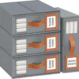 FLYNGO 4Pcs Bedsheet Organizer Clothes Storage box, Non-Woven Closet Organizer Underbed Storage for Bedding, Blankets, and Comforter (Pack of 4, Grey)-picture-11