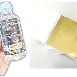 Rajisthani vibes Italian Gold Leaf 10 Sheet Set with 50ml Glossy Sealer Coating, Art and Craft Supplies-picture-23
