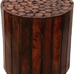 Delux Wooden Stool for Sitting | 12x12x12 Inch Handcrafted Solid Wood Round Stool | Multipurpose Wooden Bajot/Chowki for Living Room, Bedroom & Home Décor-picture-35