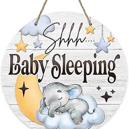 Deroro Shhh Baby Sleeping Front Door Sign, Elephant Moon Cloud Stars Farm Wood Door Hanger Outdoor Outside Porch Decor, Farmhouse Rustic Wooden Wreath Indoor Wall Hanging Decoration-image-89