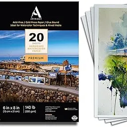 ArtRight Artists Watercolor Paper (A5 Pack of 20 Sheets, 300 GSM); Handmade Watercolour Paper for Artists image 1