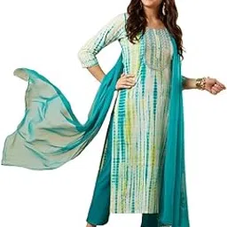 pink galaxy Women's Viscose Rayon Kurta Set With Dupatta For Women | thread work kurta Set Green-picture-35