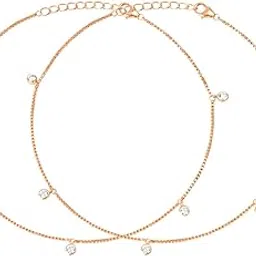925 Sterling Silver Rose Gold Plated Anklet Pair for Women | Gift for Women & Girls | With Certificate of Authenticity & 925 Stamp-image-1