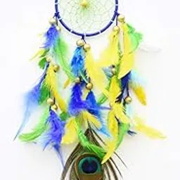 Yuvicreations, Dream Catcher for Wall décor, 5 Inches Ring, Wooden Beads. Fine Quality Feathers, Natural Peacock Feathers-picture-18