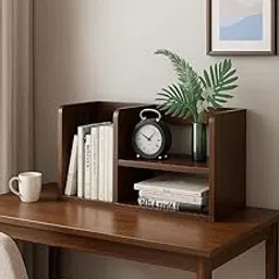 Desktop Bookshelf Organizer, Wood Construction, Dark Brown, 18 x 10 x 8 inch, 2-Tier Storage for Books and Decor-picture-32