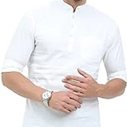 miraan Men's Casual Cotton Short Kurta Tailored Fit Shirt With Mandarin Collar (Sigshortkurta)-picture-11