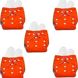 Kritiu Baby Cloth Diapers 0 To 3 Years | Side Leakage Proof Washable Reusable Diaper For 5 Diaper White Black Insert Pad New Born Baby (Pack Of 15) (Orange)-picture-17