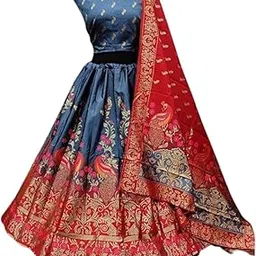 harshiv textile Women's Kanjivaram Silk Stitched Lehenga Choli With Dupatta & Unstitch Blouse Piece | Traditional Indian Look (Peacock)-picture-21
