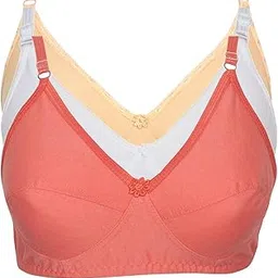 Women Plain Cotton Bra Set, Peach, Beige, White (Pack of 3)-picture-34