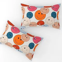 Reyansh Decor 200 TC Premium Cotton King Size Printed Design Pillow Cover with Envelope Closure, Soft Smooth Breathable Pillowcases for Home -27"X 17" Inches, Set of 2 Pieces (Smiley&Kids)-picture-31