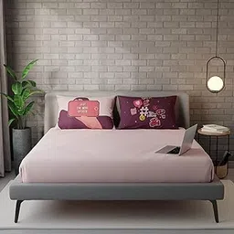 Stoa Paris Satin Bedsheet for Double Bed, 300TC Flat Bedsheets with 2 Pillow Covers, Aesthetic Home Decor, Wedding Gift for Couples, Anniversary, Flip The Pillow - Pink & Purple, Just One More-image-31