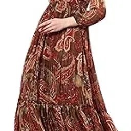 miss chase Women's Multicolored-Base-Brown Relaxed Fit Maxi Lurex Chiffon Dress-picture-38