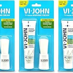 VI-JOHN Dermatologically Tested Calming Aqua Premium Shaving Cream with Shaving Brush |Enriched With Aloevera & Almond Oil Free From Paraben-70 g- Pack of 3-picture-16