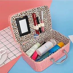 Latest Stylish Makeup Bag Cosmetic Storage Boxes Jewelry Organizer Toiletry Box with Compact Magnifying Mirror for Travel for Women (Pink)-picture-11