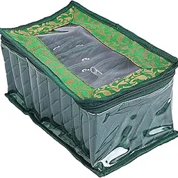 Kuber Industries Jewellery Storage Bag | Brocade Makeup Box | 10 Pouch Cosmetic Bags | Cosmetic Pouch for Women | Travel Makeup Bag | Jewellery Storage Organizer | Green-image-29
