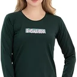 trylo Women's Riza Cotton Fabric Round Neck Full Sleeves Plain Regular Fit T-Shirt/TS-3068-picture-25