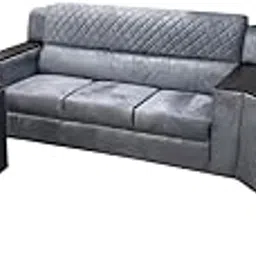 Wasim furniture Grey Velvet 3-Seater Sofa Plus 2 Armchairs Set with Built-in Wood Armrest Tables Modern Quilted Living Room Set image 1