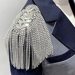 Beaded Crystal Shoulder Patches Motifs Fringe Tassel Epaulets Shoulder Brooches 2 Pieces (Silver)-picture-13