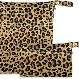 visesunny Leopard Grain 2Pcs Wet Bag with 2 Zippered Pockets Snap Handle Washable Reusable Roomy for Travel,Beach,Pool,Daycare,Stroller,Diapers,Dirty Gym Clothes, Wet Swimsuits, Toiletries-picture-21