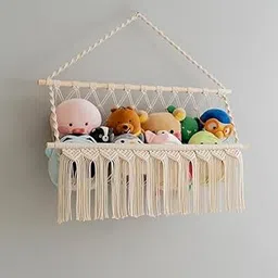 Macrame Toy Storage Hammock, Handmade Cotton Rope Net, Boho Wall Hanging Organizer for Stuffed Animals, Nursery Corner Mesh Decor-picture-10