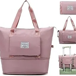 swipio Foldable Duffle Bag for Travelling | Waterproof and Large Travel Bag for Women Luggage | Expandable & Multipurpose Large Capacity Weekender Carry Bag for Women Travel (Pink)-picture-30