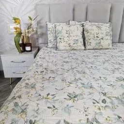 FLOROSENSS Cotton King Size 280Tc 5Pcs Set Bed Cover | Soft & Durable Bedding Throw for Bedroom Elegant Home Décor | Off White Floral | 105''*88''-picture-64