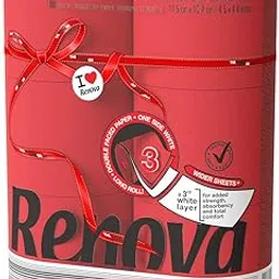 Renova Red Toilet Paper, 6 Rolls, 3-Ply, Colored & Scented, Soft, Dermatologically & Gynaecologically Tested, 180 Pulls/Roll, 1080 Sheets image 1