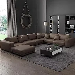 MIRFAR Latest Wooden Furniture Designs U Shaped Sectional Sofa Living Room L Shape Leather Sofa Set Furniture (Brown)-picture-18