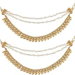 i jewels Gold Plated Traditional Pearl Layered Hair Chain/Ear chain Accessories with Hook for Women (E3220FL)-picture-27