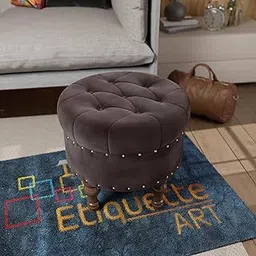 ETIQUETTE ART Wood Office & Living Room Stool Home Decor|Upholstered Round Velvet Tufted Foot Rest Ottoman|Ottoman With Storage For Living Room & Bedroom|Decorative Home Furniture (Brown),45 Cm,43 Cm-picture-10