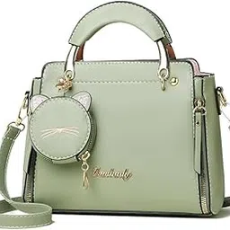 zibuyu Hand Bag for Women Fashion Women PU Small Tote with Matching Round Zipper Pouch, Casual Day Bag Crossbody Shoulder Bag with Detachable Shoulder Strap, Green, 24x10x18cm image 1