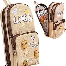 Capybara Pencil Pouch for Girls – Large Capacity Multipurpose Stationery Zipper Pouch for Kids & Adults, Kawaii Aesthetic Pencil Case Organizer, School Supplies for Boys & Girls (Luck)-picture-11