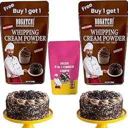 BOGATCHI Chocolate Whipping Cream Powder with 3-in-1 Choco Chips Kit – 20g | Delicious Topping for Cakes, Cupcakes, Desserts & Baking (50g x Pack of 2)-picture-22