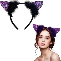 Wanna Party Glitter Cat Ears Headband,Kitty Headband for Girls and Women Sparkly Glitter Hair Accessories for Hallowen,Dress Up Costume& Accessories Pink-image-9
