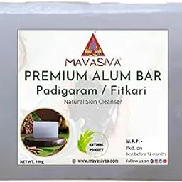 MAVASIVA Natural Alum Stone bar 100g | Fitkari / Padigaram Block for After Shave, Deodorant, Pimples & Skin Tightening | Pure & Chemical Free | For Men & Women-image-86