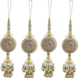 RAADHE CREATION Fancy Golden Hand Made Work Plastic and Fabric Ethnic Lehenga Hanging Tassel Latkan 4 pic (Orange) (Golden)-picture-24