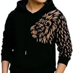 Toura Kids Hoodied Tshirt for Boys and Girls Cotton Blend Animal Print Full Sleeve-image-2