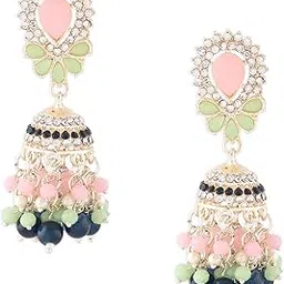 zaveri pearls Multicolour Beaded Kundan Jhumki Earring For Women -ZPFK16160-picture-54