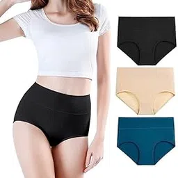 diving deep Cotton Women's Underwear, High Waist Briefs, Assorted Underpants, Tummy Controller Full Coverage Stretchy Panties - 3 Pack-picture-35
