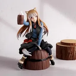DECOR SPIRIT Spice and Wolf Holo Action Figure 15cm | Wise Wolf Holo Sitting on Barrel with Beer Mug Pose| Premium Cute Fox Girl Holo Anime Figure for Home Desk Decor | Gift For Friends and Anime Fans-picture-51