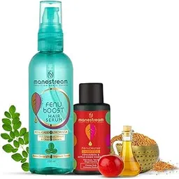 Manestream Fenuboost Ayurvedic Hair Serum for Men & Women with Fenugreek & Moringa | Heat Damaged & Chemically Treated Hairs | Free Fenucleanse Anti-Dandruff Mini Shampoo 30ml Transparent- Pack Of 2-picture-11