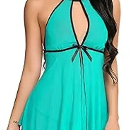 xs and os Women's Polyamide Spandex Solid Above The Knee Babydoll Nightwear Lingerie-picture-32
