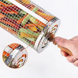 Rolling Barbecue Cage Large Stainless Steel Grilling Basket for Outdoor BBQ Mesh Net Tube Cooking Accessories for Vegetable Fish Camping Gift for Men Dad Husband Housewarming Perfect BBQ Tool-picture-24