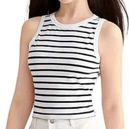 ADBUCKS Women’s Sleeveless Ribbed Cotton Tank Top | Crew Neck Fitted Crop Top | Casual & Stylish – Sizes XS to XL-picture-19