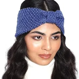 Headband Earwarmers for Women | Handmade/Crocheted with Good Woolen Earwarmer Earmuffs Earcap Earcover Soft Headwrap Warm Winter Accessories for Girls (denim blue)-image-60