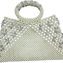 Handmade Pearl Beaded Handbag, Elegant Evening Tote Bag, White. Women's Cutest Vintage Style Pearl Bag Evening Clutch Purse.-picture-15