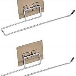 ROBZY 2 Pcs Stainless Steel Self Adhesive Napkin Ring Wall Mount Towel Hanging Holder with Magic Adhesive Pad Kitchen Paper Roll Holder Tissue Paper Stand Towel Bar Hanger foe Washbasin use - 2 Pack-image-57
