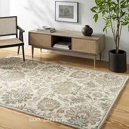 Sara Carpets Handmade Woollen Carpet. Craft Collection for Living Room Bedroom. Hall Size 4 x 6 feet (120X180 Cm) Beige 35-picture-10