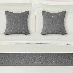 Shri Anand Creations 200TC Solid Quilted Velvet Bed Runner Scarf with Matching Cushion Covers/Slipcover Mattress Protector/Bed Linen Scarf/Decorative Set for Bedrooms/Hotel Rooms/Guest Rooms(Grey)-picture-30