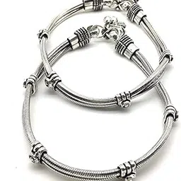 digital dress room Alloy Anklets For Women | Pazeb Oxidised Jewellery | Silver Anklet (Pack Of 2)-picture-17